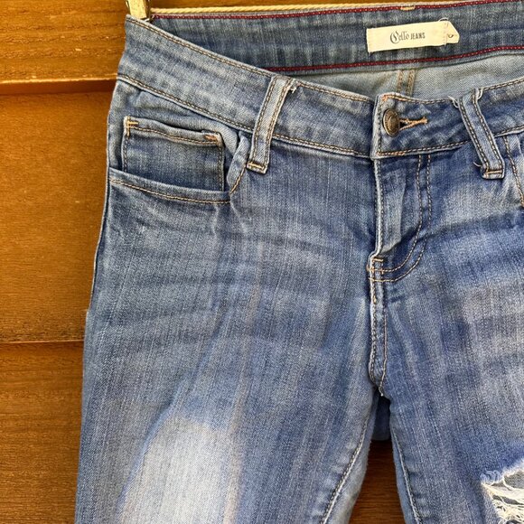 Cello Jeans Skinny Low Rise Distressed Blue Jeans Size 3 - Picture 7 of 13